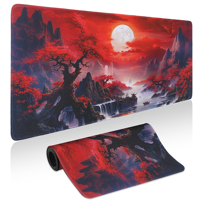 Yuhijoy Mouse Pad Gaming - Desk Mat for Keyboard and Mouse - Japanese Red Cherry Blossoms Large Mouse Pads for Desk, Anime Gaming Mousepad (31.5" X 11.8") with Non-Slip Base for Game, Office and Home - Image 1