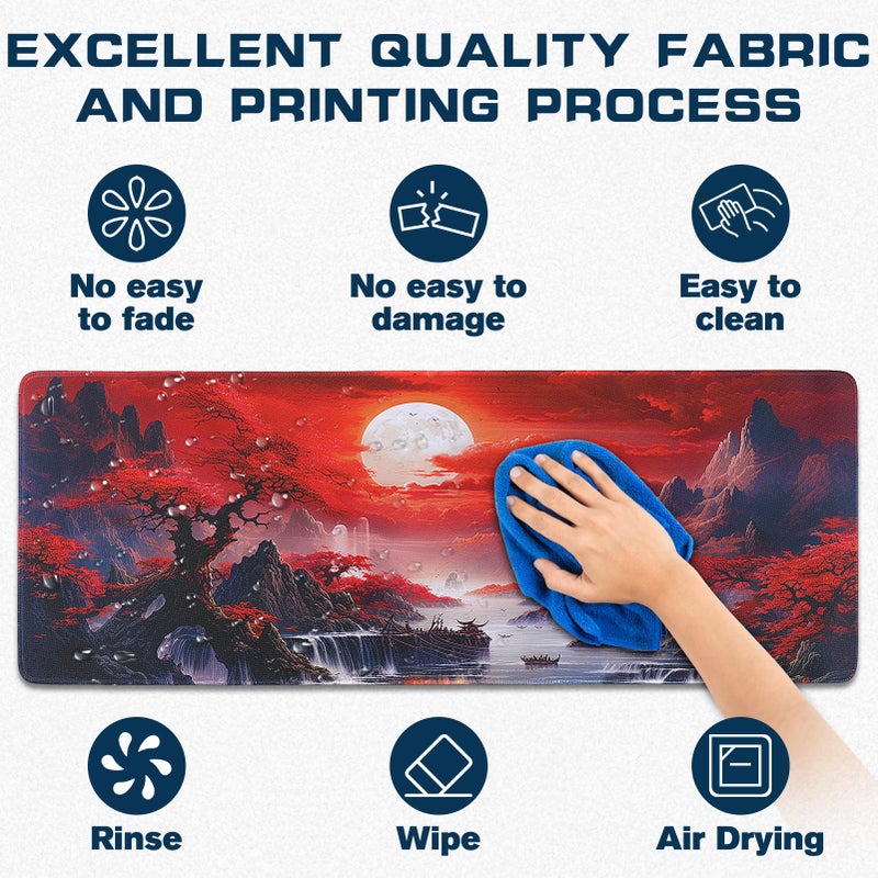 Yuhijoy Mouse Pad Gaming - Desk Mat for Keyboard and Mouse - Japanese Red Cherry Blossoms Large Mouse Pads for Desk, Anime Gaming Mousepad (31.5" X 11.8") with Non-Slip Base for Game, Office and Home - Image 3
