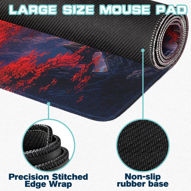 Yuhijoy Mouse Pad Gaming - Desk Mat for Keyboard and Mouse - Japanese Red Cherry Blossoms Large Mouse Pads for Desk, Anime Gaming Mousepad (31.5" X 11.8") with Non-Slip Base for Game, Office and Home - Image 2
