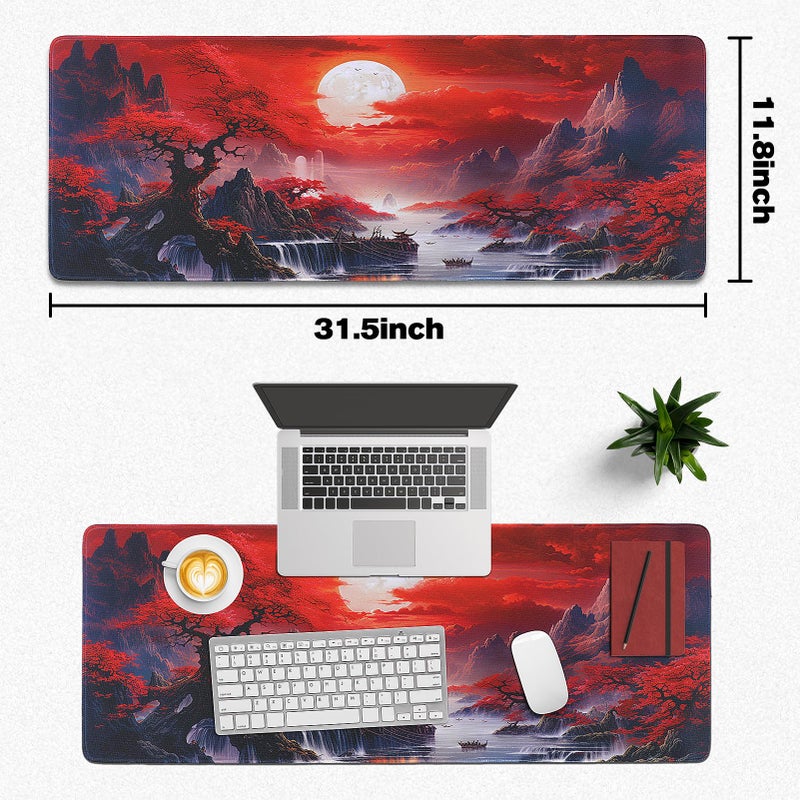 Yuhijoy Mouse Pad Gaming - Desk Mat for Keyboard and Mouse - Japanese Red Cherry Blossoms Large Mouse Pads for Desk, Anime Gaming Mousepad (31.5" X 11.8") with Non-Slip Base for Game, Office and Home - Image 5