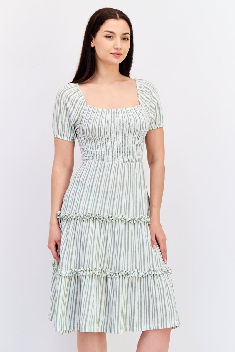 KOTON فستان ميدي مجعد للنساء من أولي بواسطة كوتون، متعدد الألوان - Image 1