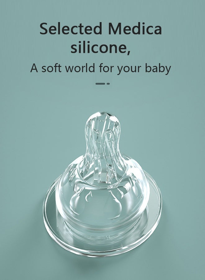 زجاجة رضاعة للأطفال حديثي الولادة، عبوة واحدة، سعة 300 مل، سهلة التنظيف، تصميم مزدوج مضاد للمغص، مع حلمة ذات تدفق متغير مقطوعة بشكل متقاطع - Image 3