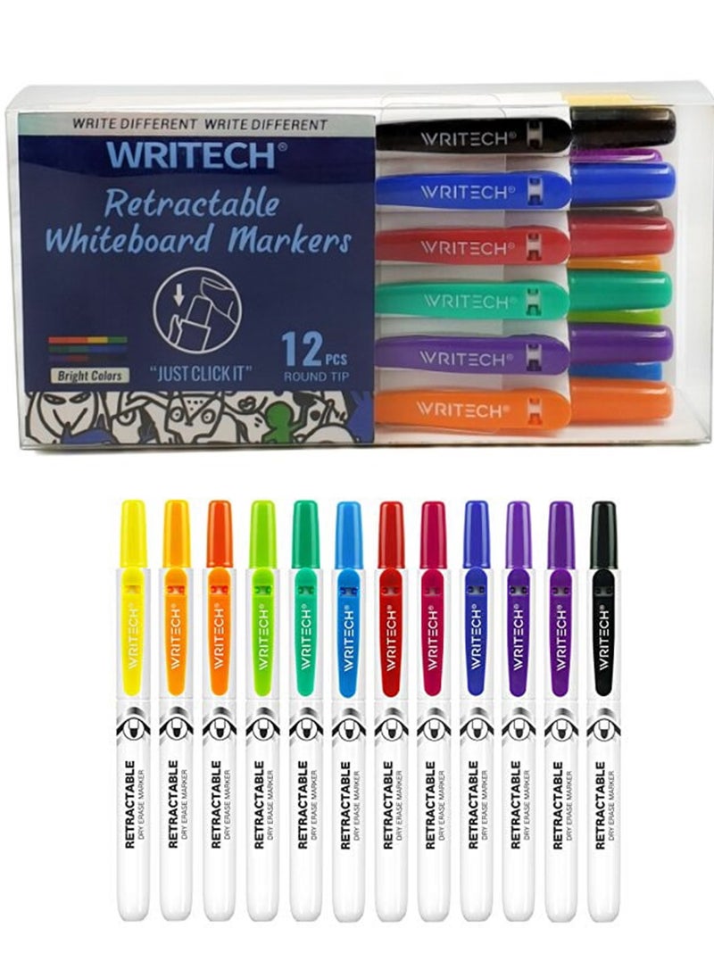 WRITECH 12-Piece Retractable Whiteboard Markers Multicolour  - Image 1