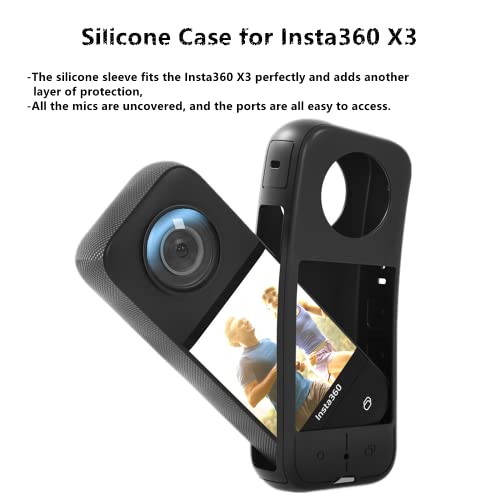 LEWOTE 7in1 Compatible with Insta360 X3 Accessories Kit[Silicone Camera Case Cover and Lens Cap][2Pcs 3D Screen Protector Film][Carrying Case Bag with Auto Locking Carabiner and Anti-loss Lock] - Image 2