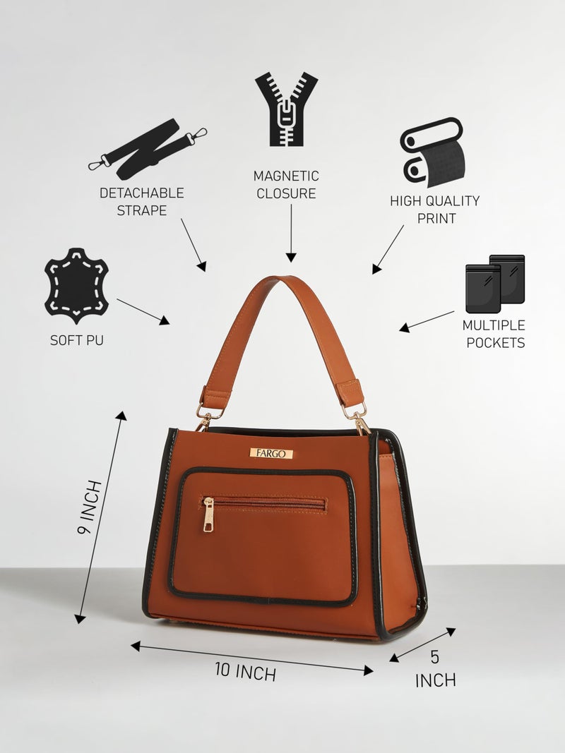 Fargo Mila Handbag for Women | Soft Vegan Leather, YKK Zipper, Stylish Shoulder Purse for Office, College, Casual & Event Use | Made in India (Tan) - Image 4
