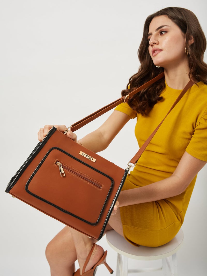Fargo Mila Handbag for Women | Soft Vegan Leather, YKK Zipper, Stylish Shoulder Purse for Office, College, Casual & Event Use | Made in India (Tan) - Image 3