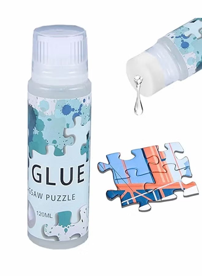 JUE-FISH Puzzle Glue with Sponge Head, Jigsaw Puzzle Glue for Kids, Puzzle Glue Clear with Applicator, Water-Soluble Special Craft Puzzle Glue, Puzzle Saver for 1000/1500/3000 Pieces of Puzzle, 120ML - Image 1