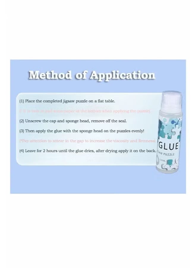 JUE-FISH Puzzle Glue with Sponge Head, Jigsaw Puzzle Glue for Kids, Puzzle Glue Clear with Applicator, Water-Soluble Special Craft Puzzle Glue, Puzzle Saver for 1000/1500/3000 Pieces of Puzzle, 120ML - Image 2