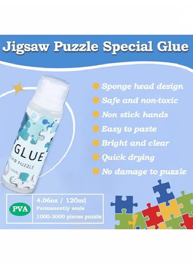 JUE-FISH Puzzle Glue with Sponge Head, Jigsaw Puzzle Glue for Kids, Puzzle Glue Clear with Applicator, Water-Soluble Special Craft Puzzle Glue, Puzzle Saver for 1000/1500/3000 Pieces of Puzzle, 120ML - Image 5