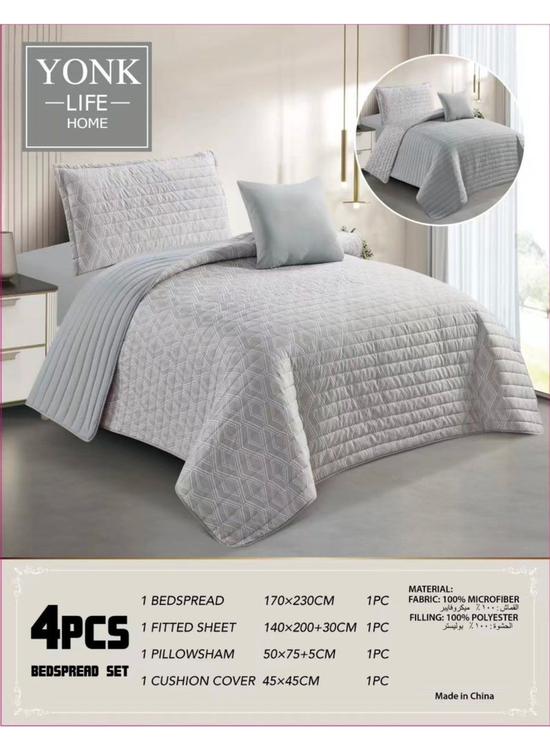 مجموعة غطاء سرير مفرد من يونك مع ملاءة مطاطية – غطاء سرير خفيف الوزن مبطن 230x170 سم، ملاءة مطاطية عميقة 200x140 سم، وسادة واحدة وغطاء وسادة واحد – مجموعة أغطية سرير من الألياف الدقيقة 100%، ناعمة وقابلة للتنفس، هدية مثالية