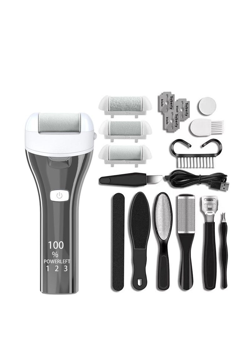 YelaJoy Callus Remover for Feet, 15-in-1 Professional Pedicure Tools Foot Care Kit, Foot Scrubber Electric Feet File Pedi for Hard Cracked Dry Dead Skin, 3 Rollers, 3 Speed, Battery Display (White)  - Image 1