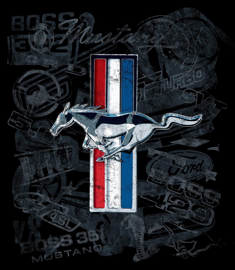 JH DESIGN GROUP Mens Ford Mustang Tri-Bar Pony Distressed Collage T-Shirt (Black, X-Large, x_l) - Image 5