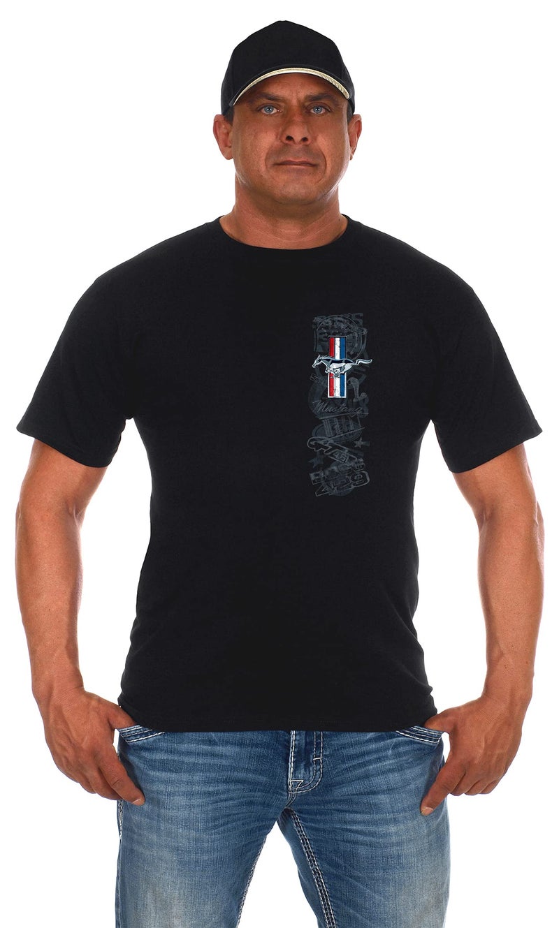 JH DESIGN GROUP Mens Ford Mustang Tri-Bar Pony Distressed Collage T-Shirt (Black, X-Large, x_l) - Image 2