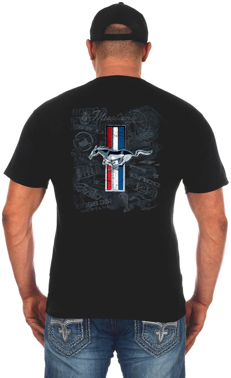 JH DESIGN GROUP Mens Ford Mustang Tri-Bar Pony Distressed Collage T-Shirt (Black, X-Large, x_l) - Image 4
