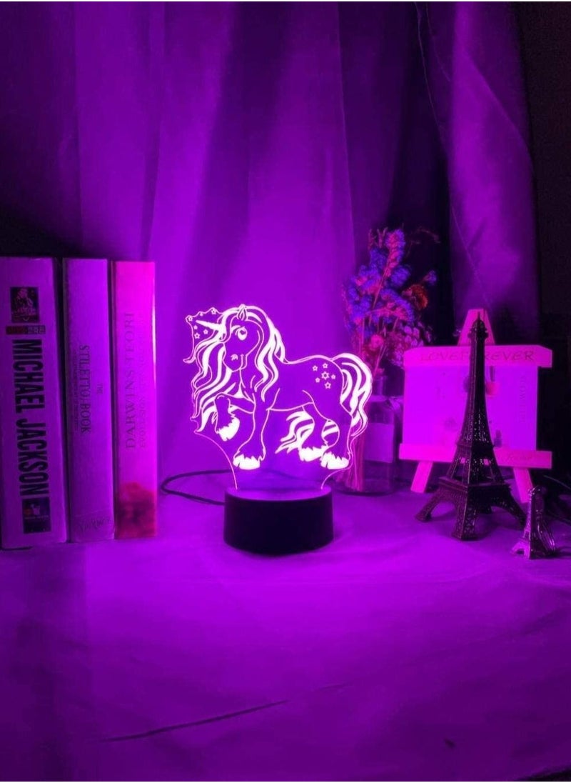 althiqahkey Multicolour 3D Illusion Lamp LED Night Light Unicorn Baby Color Changing USB Battery for Kids Child Girl Room Decor Unicorn Gift Children's Sleep Lamp  - Image 2