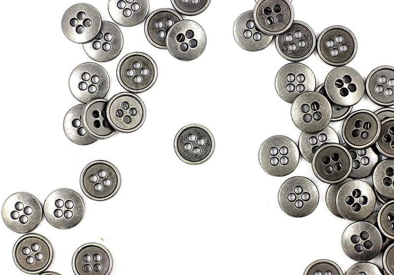 Bezelry 100 Pieces Mini Gray Silver Four Holes Metal Buttons 8mm 516 inch