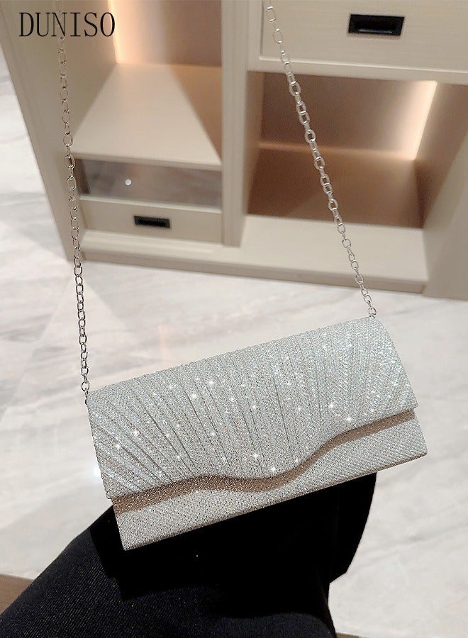 Women Shiny Glitter Evening Clutch Bag Envelope Handbag Chain Purse Bag Crossbody Bag for Wedding Formal Cocktail Party - Image 4
