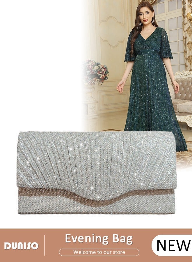 Women Shiny Glitter Evening Clutch Bag Envelope Handbag Chain Purse Bag Crossbody Bag for Wedding Formal Cocktail Party - Image 1