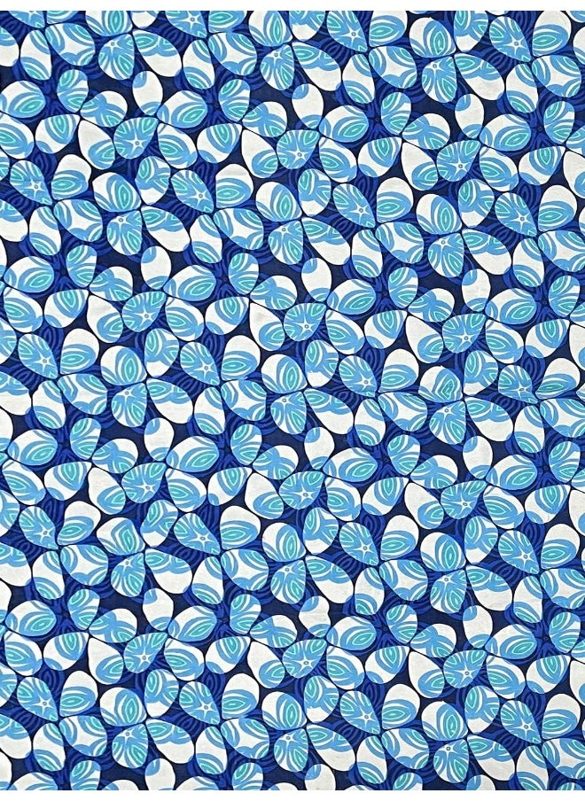 URBAN MAGIC Blue Flowers with Black Geometric Lines Printed Elastic Fitted Double Bedsheet with 2 Pillow Covers