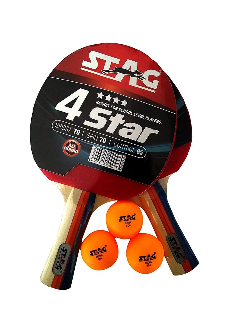 Stag Iconic 4 Star Professional Table Tennis (T.T) Playset - Table Tennis Rackets and T.T Balls - Image 1