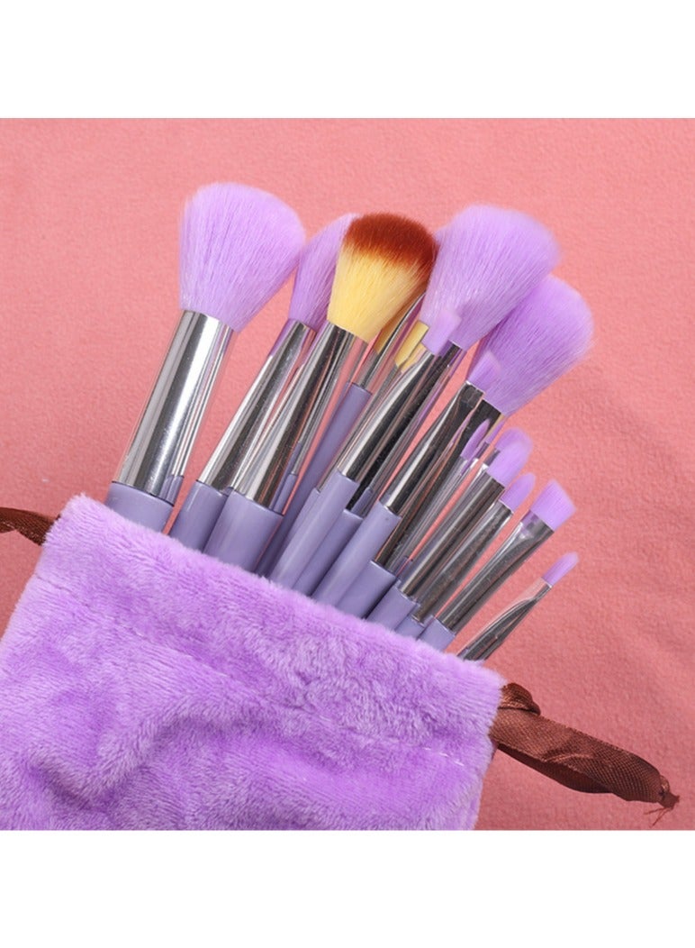 Loquat 13-Piece Makeup Brushes Set Foundation Brush Eyeshadow Brush Make up Brushes Set Bright Colors Easy-taken Travel Makeup Brush Set Cloth Bag (Purple) - Image 2