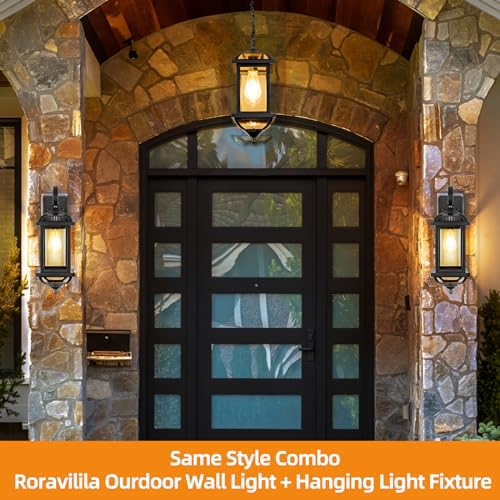 Roravilila Large Outdoor Pendant Light Fixture Ceiling 16 Inch, Anti-Rust Aluminum Outdoor Chandelier for Porch with IP65 Waterproof Clear Glass Exterior Ceiling Mount Hanging Light, Matte Black - Image 5