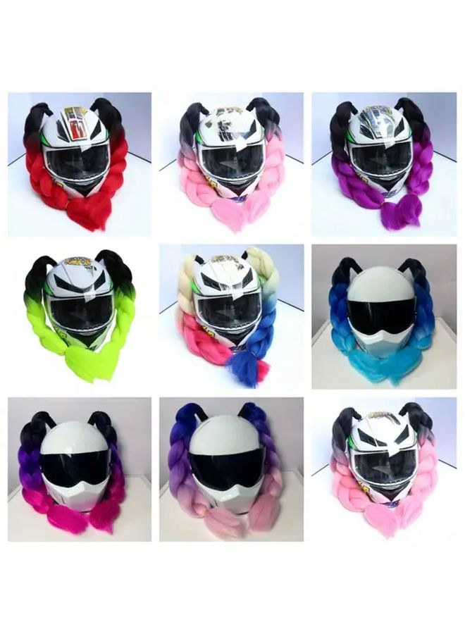 2pcs Detachable Ponytail Braids Black And Pink Universal Size Motorcycle Bicycle Decorative Accessories - Image 3