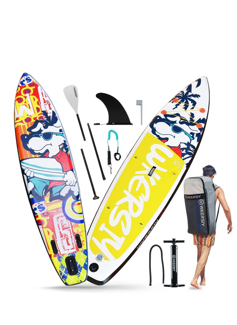 USTIDE Inflatable Stand Up Paddle Board Paddle Boards with Premium SUP Accessories & Backpack, 10'6"x31"x6" Paddle Board for Adults, Non-Slip Deck 3 Fin ISUP with Pump,Leash and Paddle Yellow  - Image 1
