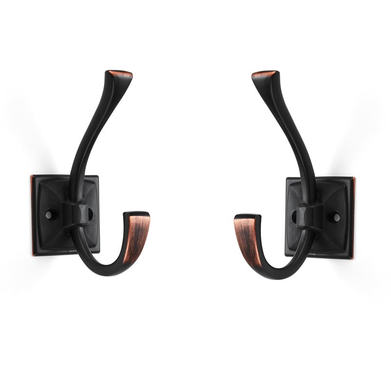 ZAUYX Large Wall Hooks 2 Pack Oil Rubbed Bronze Coat Hooks Hardware Towel Hooks for Hanging Coats 435 Inch Double Robe Hooks Wall Mounted with Screws for Key Towel Bags Cup Hat - Image 2