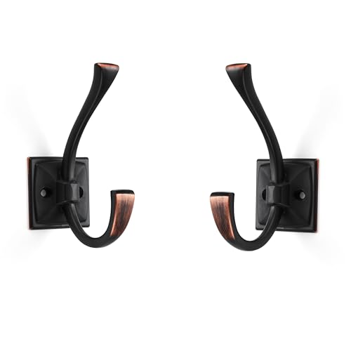 ZAUYX Large Wall Hooks 2 Pack Oil Rubbed Bronze Coat Hooks Hardware Towel Hooks for Hanging Coats 435 Inch Double Robe Hooks Wall Mounted with Screws for Key Towel Bags Cup Hat - Image 1