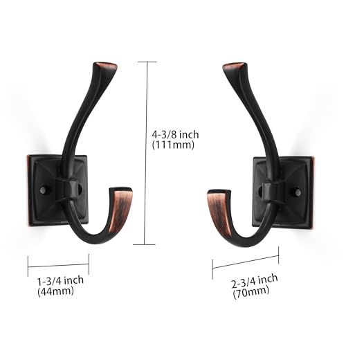 ZAUYX Large Wall Hooks 2 Pack Oil Rubbed Bronze Coat Hooks Hardware Towel Hooks for Hanging Coats 435 Inch Double Robe Hooks Wall Mounted with Screws for Key Towel Bags Cup Hat - Image 3