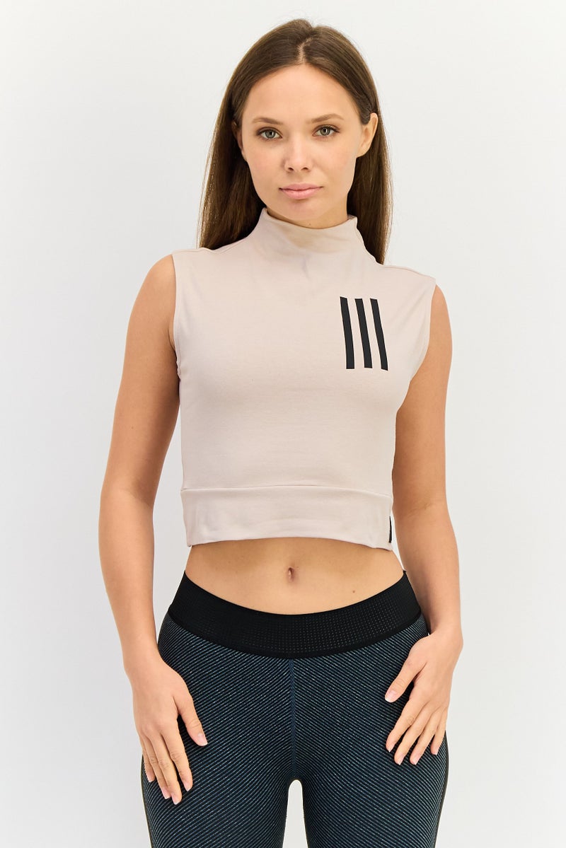 Adidas Women Sportswear Fit Sleeveless Training Crop Top,  Beige - Image 1