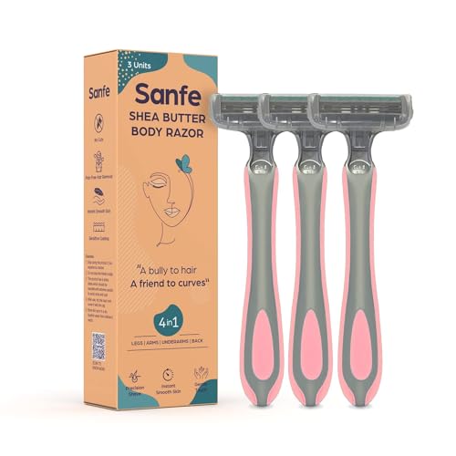 Sanfe Shea Butter Body Razor for Women's Hair Removal - Pack of 3 with New No Cut Technology | Comfortable Handle | Instant & Pain Free Remover | Protective Sleeve and Anti-Slip Grip - Image 1
