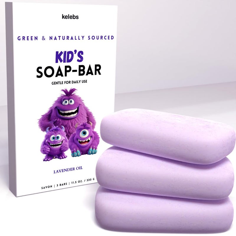 Hypoallergenic Kids Soap Bar 3Pack  Organic  Gentle Lavender Oil Body Wash for Children  Natural Ingredients Fun Bath Time