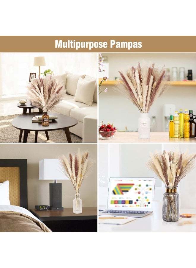 Arabest Dried Pampas Grass Decor- White Pampas Grass, Brown Pampas, Bunny Tail, Reed, Fluffy Dried Pompas Grass Flower for Home Wedding Table Vase Boho Modern Decor, 75Pcs - Image 2
