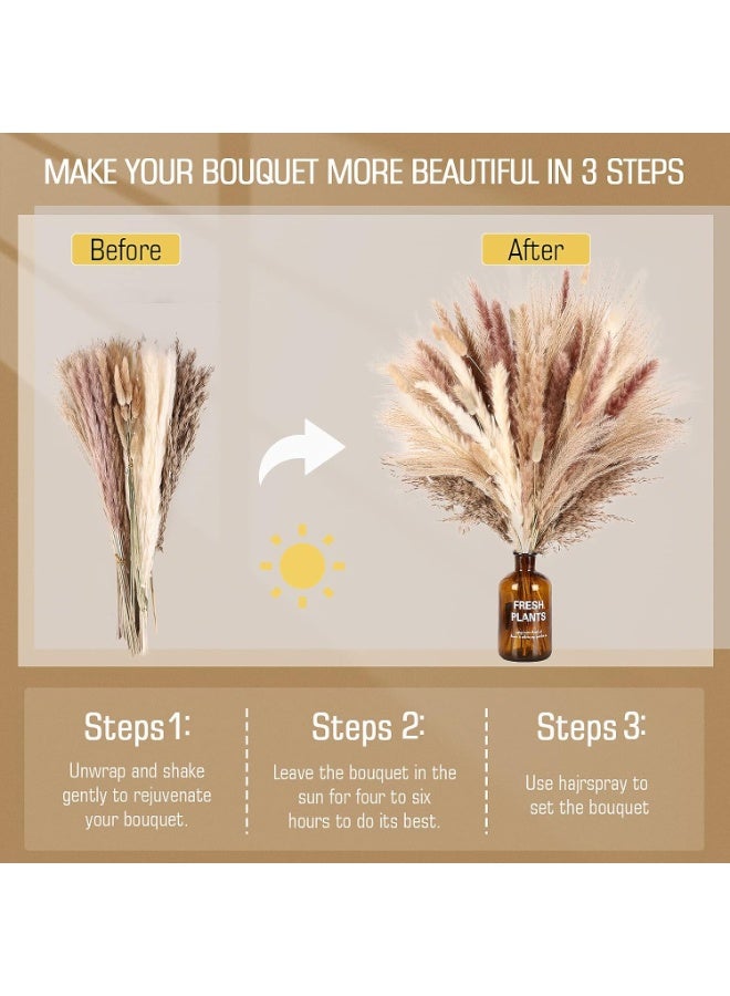 Arabest Dried Pampas Grass Decor- White Pampas Grass, Brown Pampas, Bunny Tail, Reed, Fluffy Dried Pompas Grass Flower for Home Wedding Table Vase Boho Modern Decor, 75Pcs - Image 3