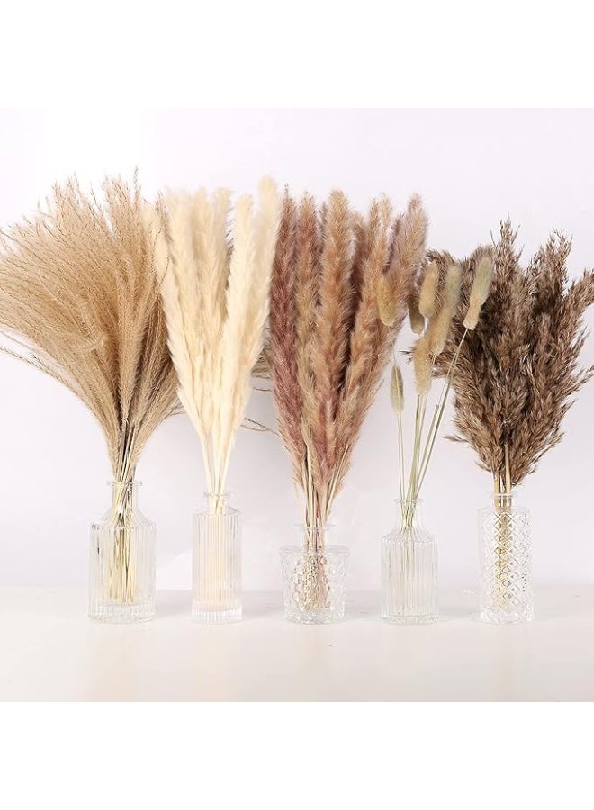 Arabest Dried Pampas Grass Decor- White Pampas Grass, Brown Pampas, Bunny Tail, Reed, Fluffy Dried Pompas Grass Flower for Home Wedding Table Vase Boho Modern Decor, 75Pcs - Image 1
