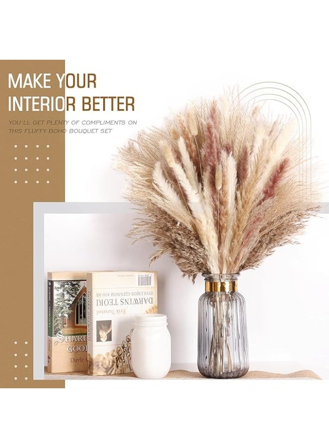 Arabest Dried Pampas Grass Decor- White Pampas Grass, Brown Pampas, Bunny Tail, Reed, Fluffy Dried Pompas Grass Flower for Home Wedding Table Vase Boho Modern Decor, 75Pcs - Image 5