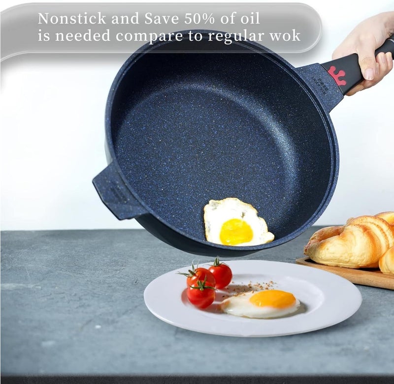 TIBORANG 8 in 1 Nonstick Deep Frying Pan with Glass Lid, 11 Inch Large Skillet with Steamed Grid, PFOA-Free, Dishwasher&Oven Safe, Wok with All Stovetops(Black) - Image 5