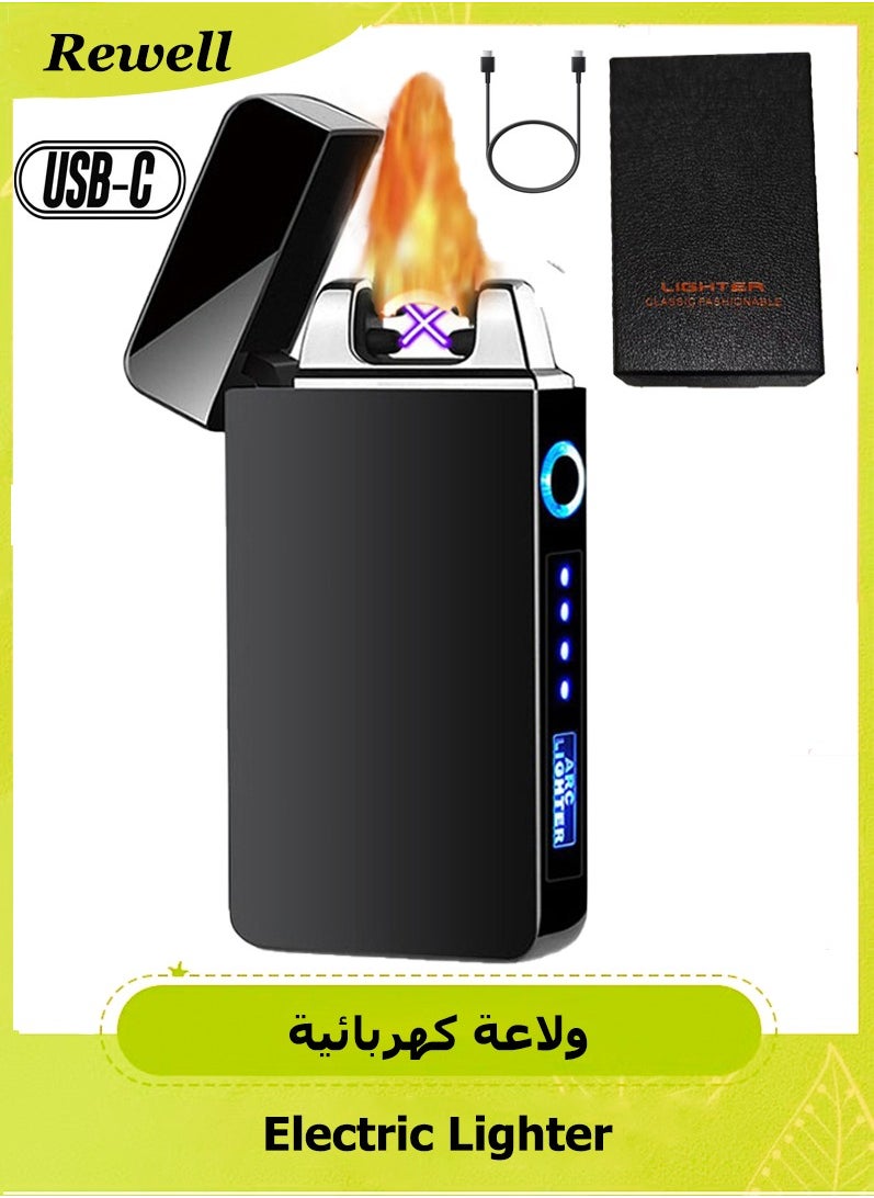 Rewell Electric Touch Lighter USB Type C Rechargeable Lighter Dual Arc Lighter Waterproof Windproof Flameless Lighter with Flashlight for Candle Camping Hiking Adventure Gift for Men, with Gift Package Box  - Image 1