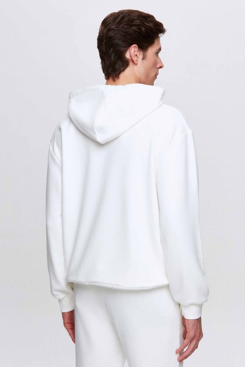 twn Oversize Ecru Printed 3 Thread Hooded Sweatshirt - Image 3