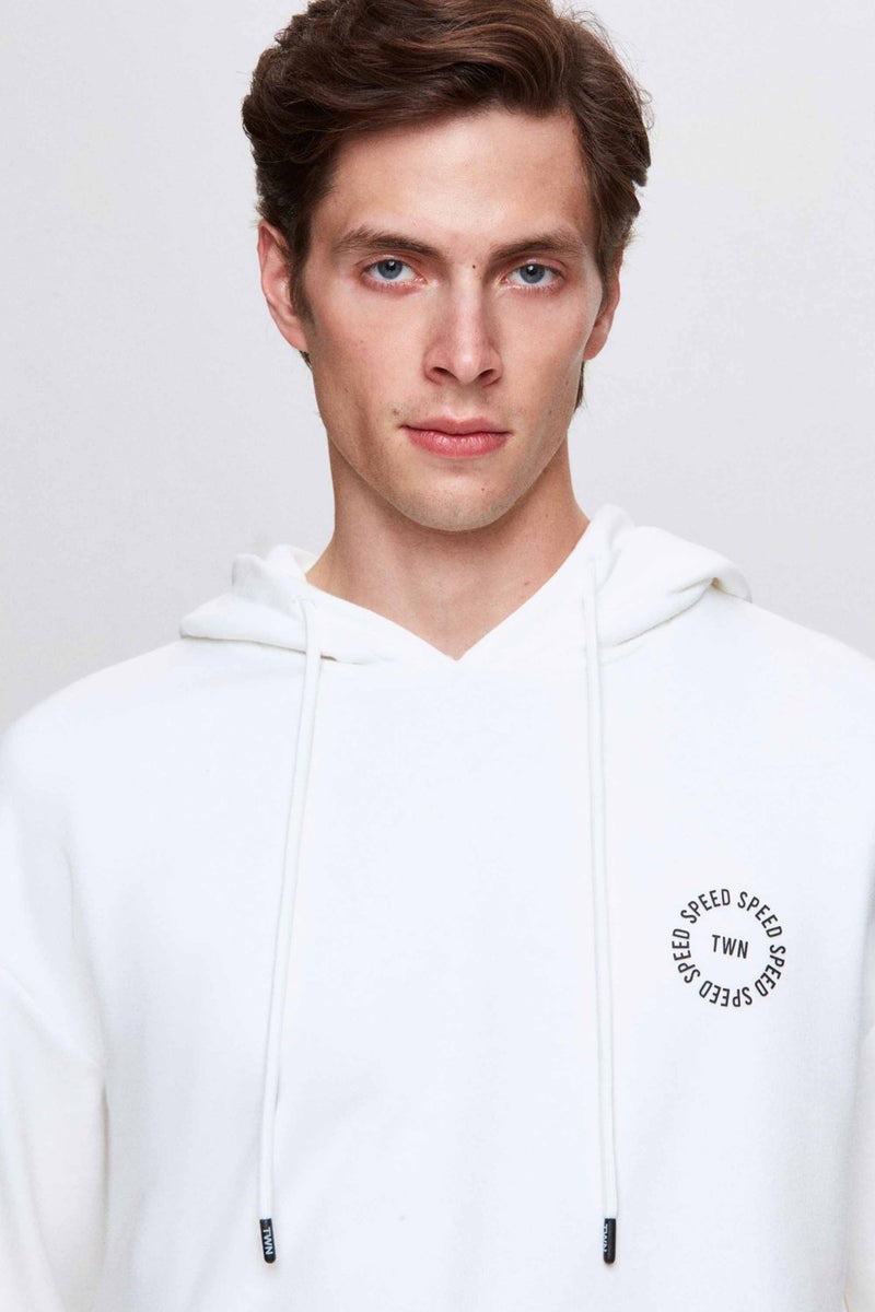 twn Oversize Ecru Printed 3 Thread Hooded Sweatshirt - Image 2