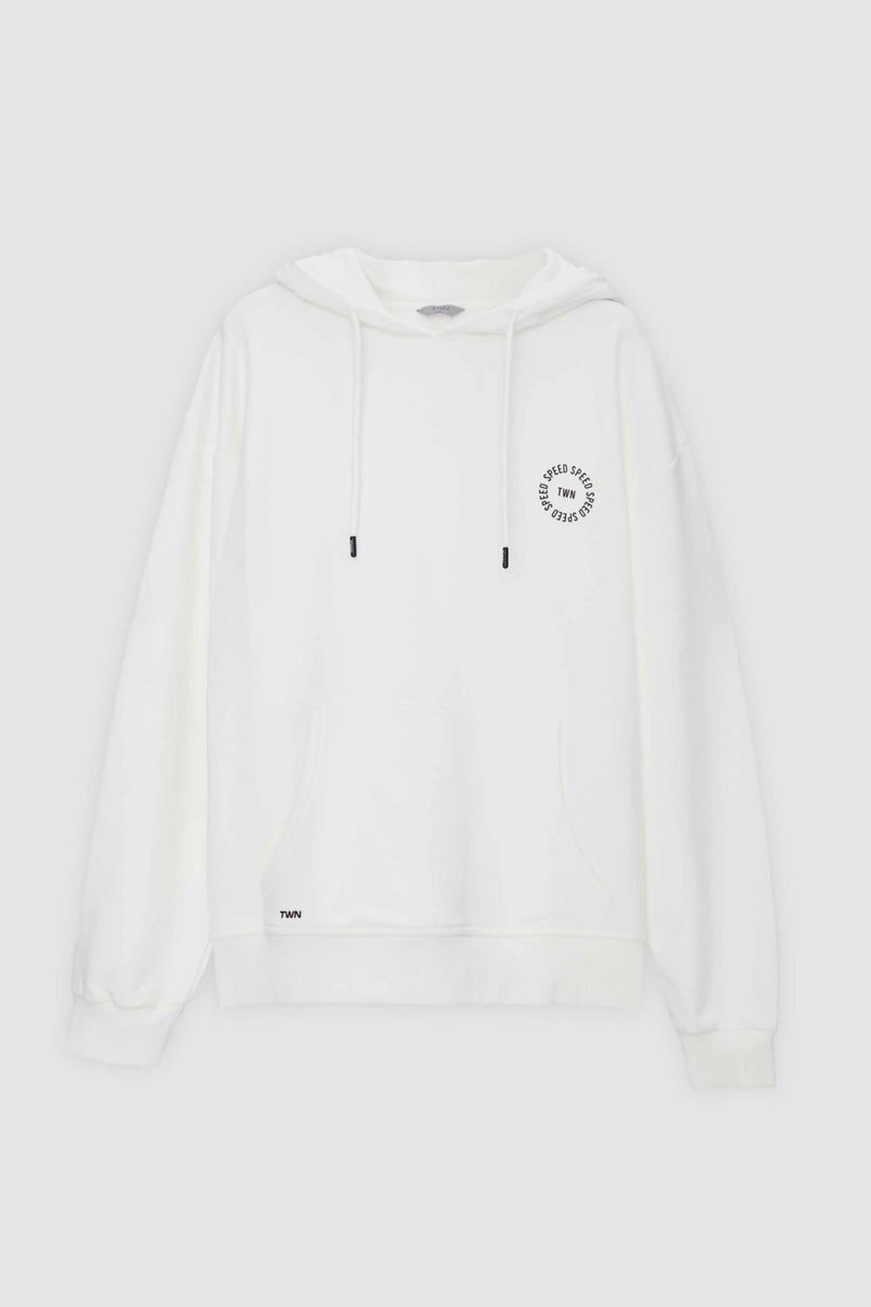 twn Oversize Ecru Printed 3 Thread Hooded Sweatshirt - Image 5