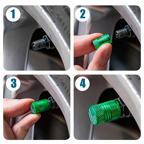 AQUAOK Tire Valve Stem Caps - 4 Pack Anti-Corrosion Premium Anodized Alloy Tyre Air Valve Caps Universal for Car SUV Bike Green - Image 5
