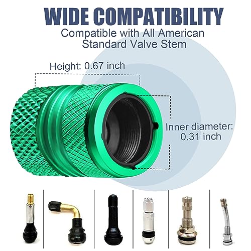 AQUAOK Tire Valve Stem Caps - 4 Pack Anti-Corrosion Premium Anodized Alloy Tyre Air Valve Caps Universal for Car SUV Bike Green - Image 3