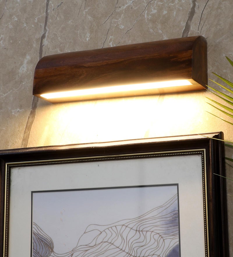 Green House Fully Handmade Sheesham Wood Wall Lamp | Mirror/Picture/Vanity/Dressing Table Light | in-Built 5W Warm White LED | Home Decor Lighting | Bedroom, Living Room, Dressing Room, Mandir - Image 1