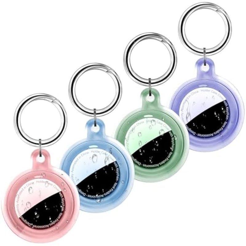 2|4 Pack IPX8 Waterproof Cute for Airtag Holder Case with Keychain, Anti-Scratch Full Body Protective for Air Tags Cover, GPS Item Finder Accessories for Luggages, Bags, Keys, Kids（4 Colors） - Image 1