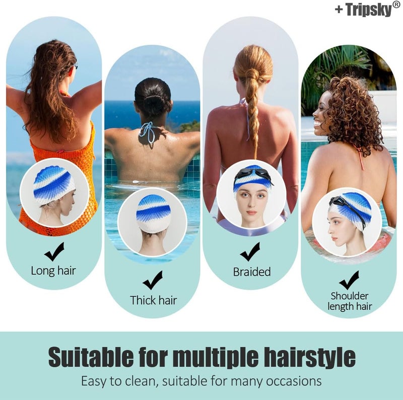 Tripsky Silicone Swim Cap,Comfortable Bathing Cap Ideal for Curly Short Medium Long Hair, Swimming Cap for Women and Men, Shower Caps Keep Hairstyle Unchanged… - Image 3