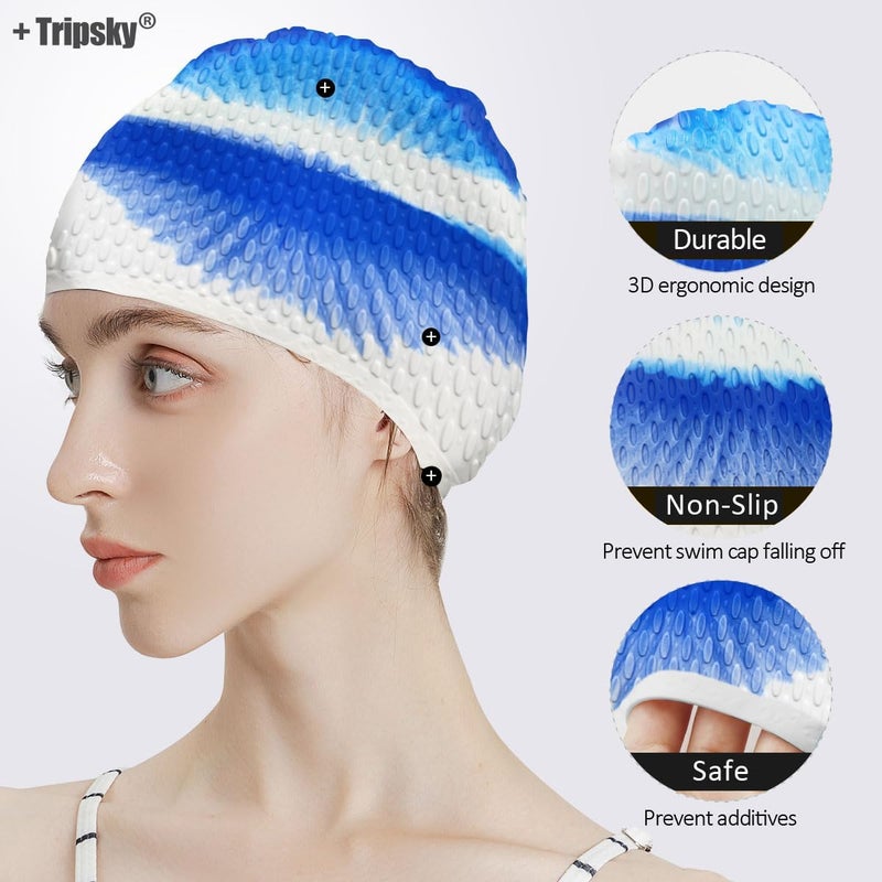 Tripsky Silicone Swim Cap,Comfortable Bathing Cap Ideal for Curly Short Medium Long Hair, Swimming Cap for Women and Men, Shower Caps Keep Hairstyle Unchanged… - Image 2