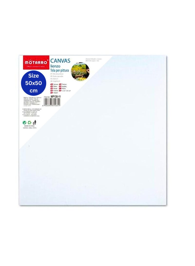MOTARRO Stretched Canvas 50X50CM  White Cotton Artist Canvas Boards for Painting Acrylic Pouring Oil Paint Dry & Wet Art Media  - Image 1